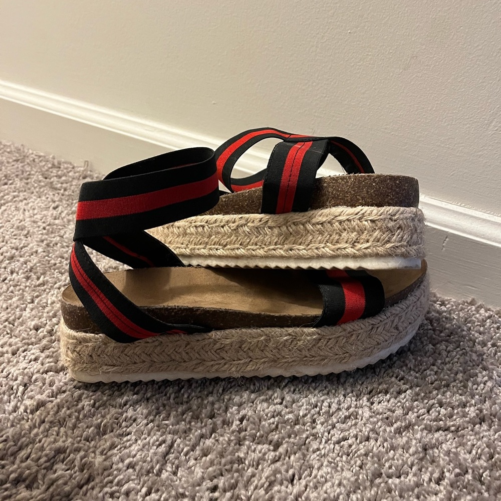Express, black and red platform sandals